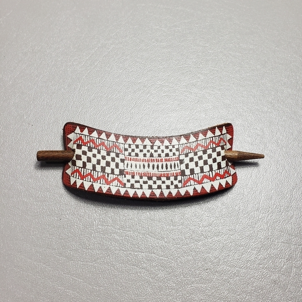 boho leather and wood hair accessories white brown and red